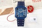  Cartier Santos 9015 Automatic Movement Blue Leather Strap Blue 39.8*47.5mm Watch